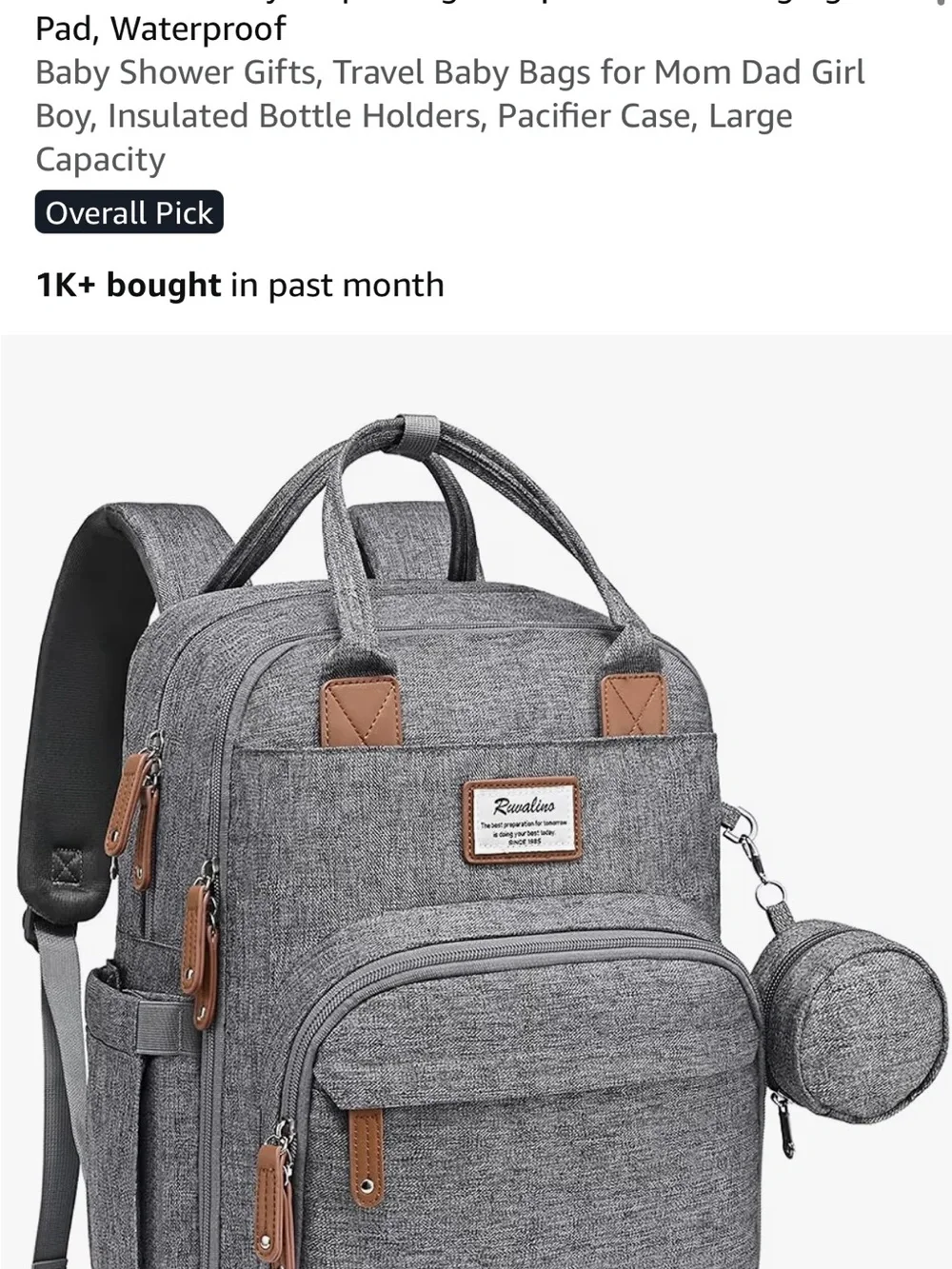 Like new ruvalino Grey Multi-Pocket Baby Diaper Backpack